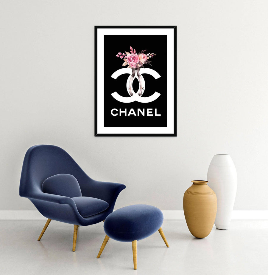 pink and white chanel wall decor